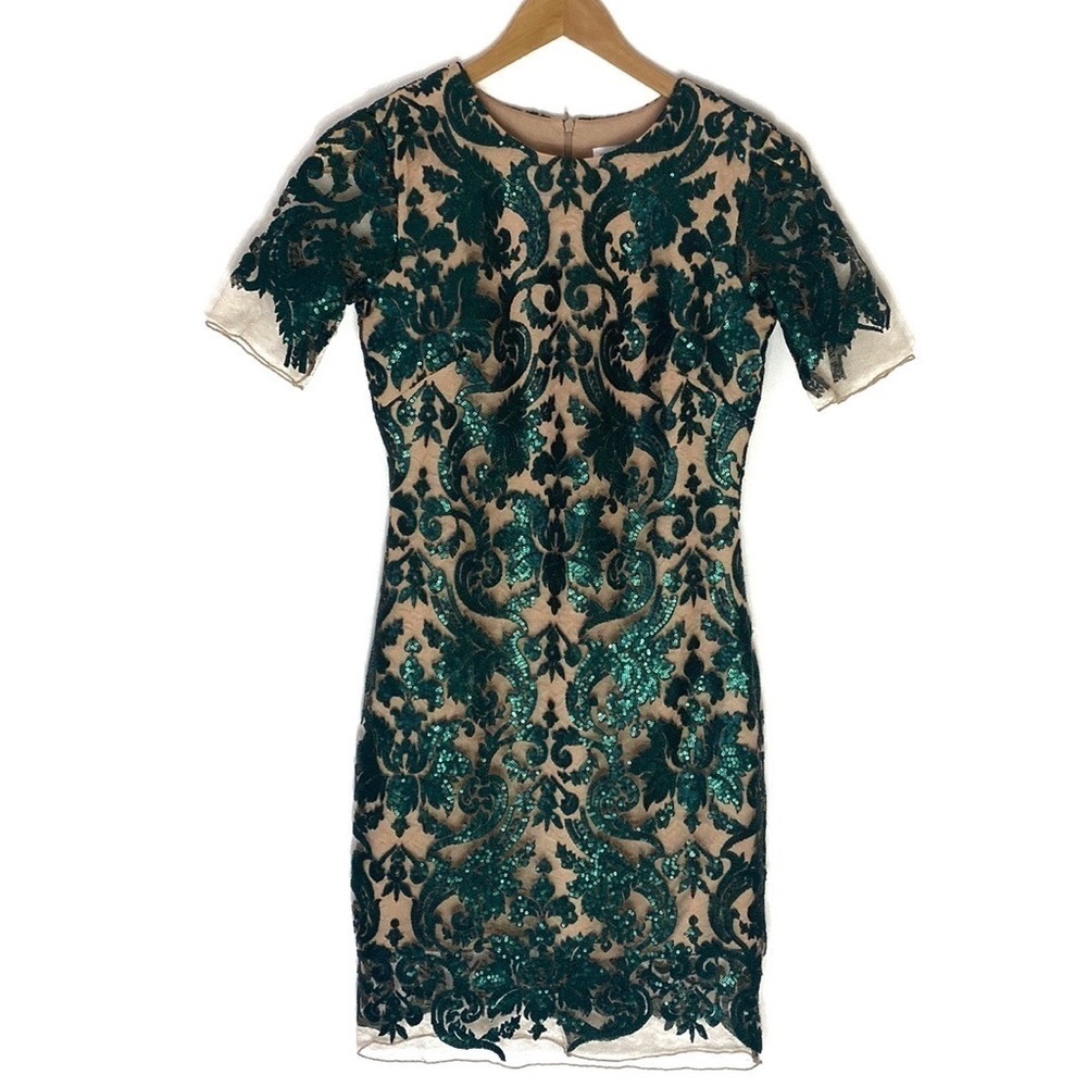Dress the Population green sequin short sleeve dress XS